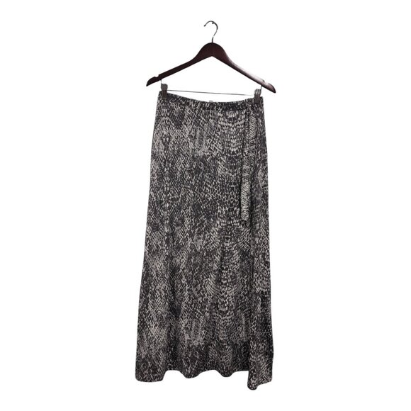 Garnet Hill Women's Gray White Stretchy Maxi Skirt High Side Slit Waist Tie Sz S - Picture 1 of 16